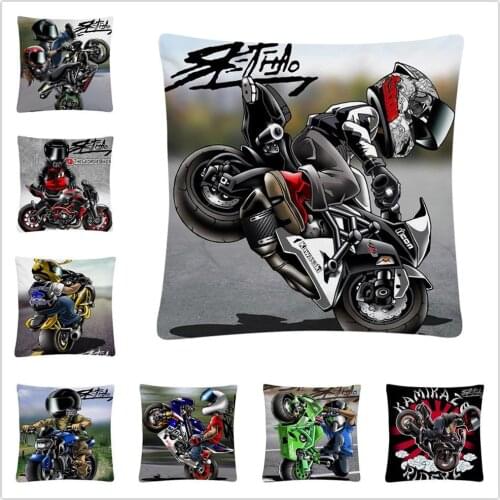 Stunt motorcycle exquisite pattern Soft Short Plush Cushion Cover Pillow Case for Home Sofa Car Decor Pillowcase 45X45cm