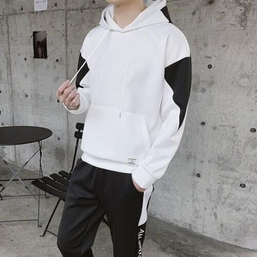 2019 Streetwear Mens Sportswear Sets ( Hoodies+Joggers ) Sports Suit Set Mans Patchwork Tracksuit Men Patchwork Hip Hop Hoody