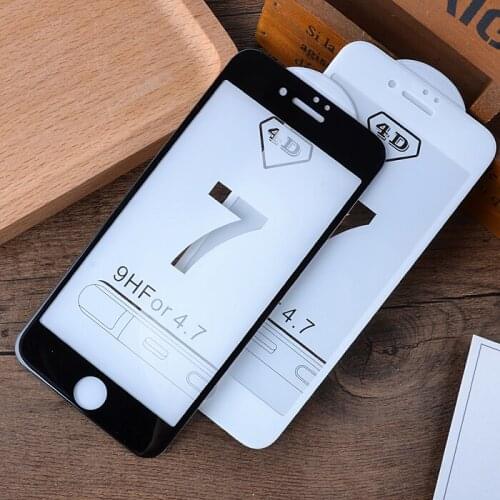 4D Round Curved Tempered Glass For iPhone 6 6s 7 Plus Glass Full Cover Protective Screen Protector For iphone 6 7 Glass Film