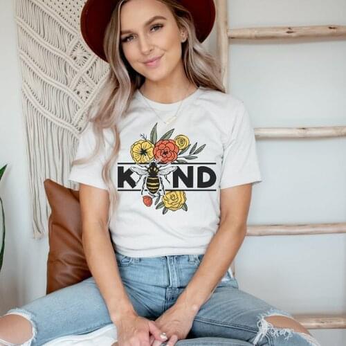 Bee Kind Floral Print Women T Shirts Cotton Plus Size Crewneck Graphic Tshirt Save The Bees Colored Flowers Female Dropshipping