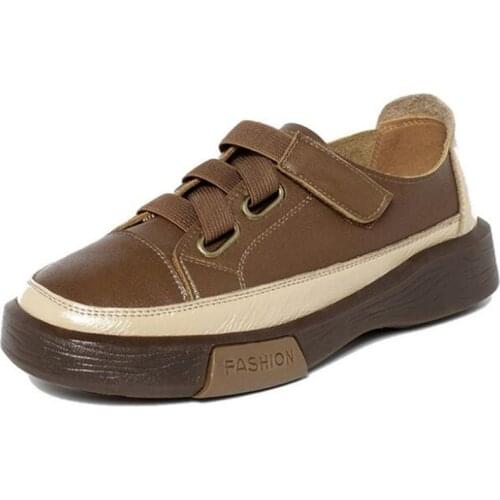 2021 New Top Cowhide Spring Leather Shoes Woman Casual Sneakers Flat Soft Sole Non-slip Wear Women Flats Trendy Shoes Large Size