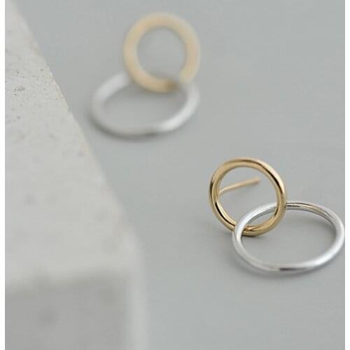 Daisies Pure 925 Sterling Silver Double Circle Round Earrings For Women Statement Earings Simple Sterling-silver-jewelry