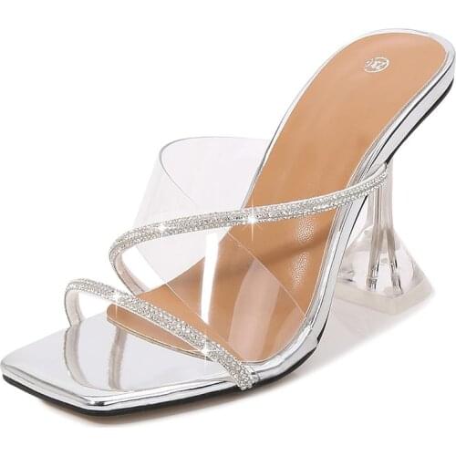 Women Open Toe Transparent Slippers Transparent PVC Slippers Crystal Cup high-heeled Sexy Casual Shoes Plus Size 35-43 44 45 46