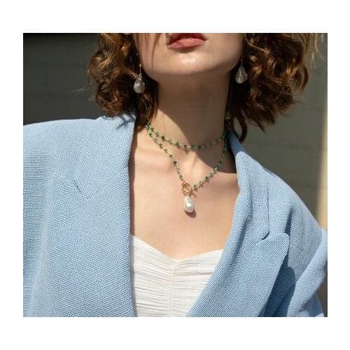 New Favorite Pearl Long Necklace 925 Sterling Silver Baroque Pearl Green Onyx Wire Warp Fine Jewelry For Women Birthday Gift