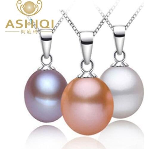 ASHIQI Natural Freshwater pearl Necklaces & Pendants 925 sterling silver for women 8-9mm pearls jewelry Valentines Day gift