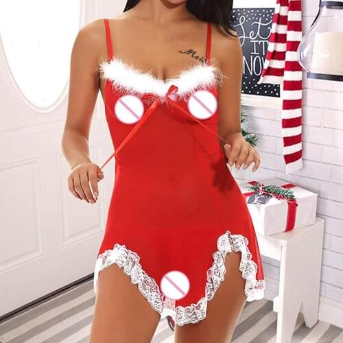 Womens sexy lingerie Christmas Racy Bowknot Underwear Temptation Nightdress +Thongs Intimate Suit Sleepwear baby doll mujer 00