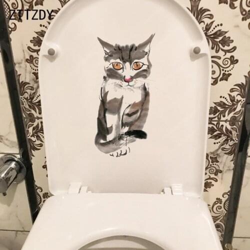 ZTTZDY 13.9*22.8CM Cat Pattern WC Toilet Decal Creative BedRoom Home Wall Sticker Decoration T3-0346