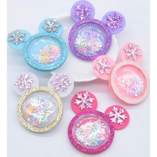 10Pcs 55*54mm Patches Padded Nonwoven Mouse Head PVC Filling Sequin Appliques for DIY Headdress Hair Clips Bow Decor Accessories