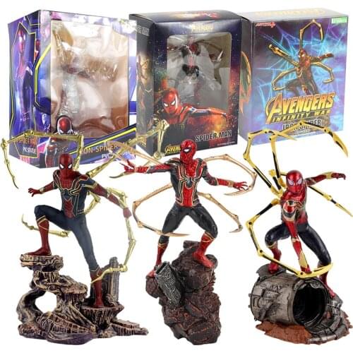 22-25cm Avengers Infinity War Iron Spider Man Statue PVC Superhero Collection Spiderman Figure Toy Gift