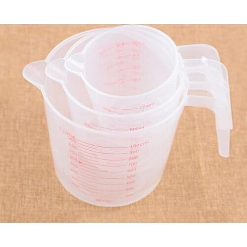 3PCS Plastic Measuring Cup 250/500/1000ml Clear Scale Show Transparent Mug +Handle Pour Spout 3sizes Measuring Device