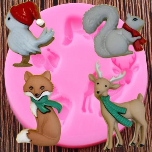 3D Animals Squirrel Fox Silicone Mold Fondant Chocolate Mould Baby Birthday Cake Decorating Tools Candy Polymer Clay Moulds