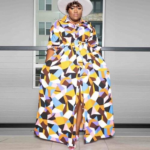 3XL 4XL Plus Size Traditional Dashiki African Dresses For Women Shirt Dress Full Sleeve Large Size Long Dresses Africa Clothing