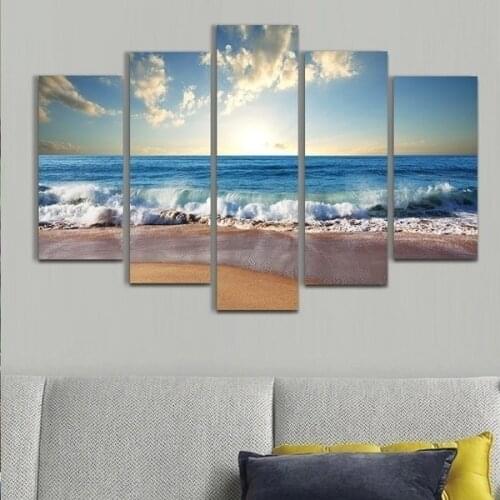5 Beautiful Summer Beach Modern Landscape Photography Design Oil Painting HD Print Posters Artist Home Decoration Frameless