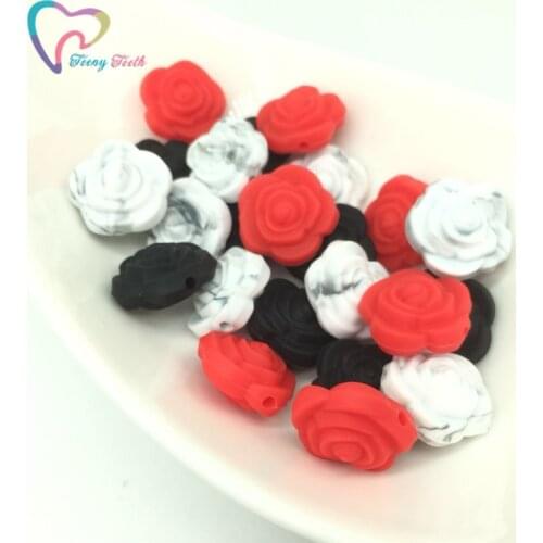 9 PCS Silicone Rose Beads Flower Food Grade Double-Faced Mini Rose Flower Teething Beads For DIY Nursing Jewelry Sensory Toys