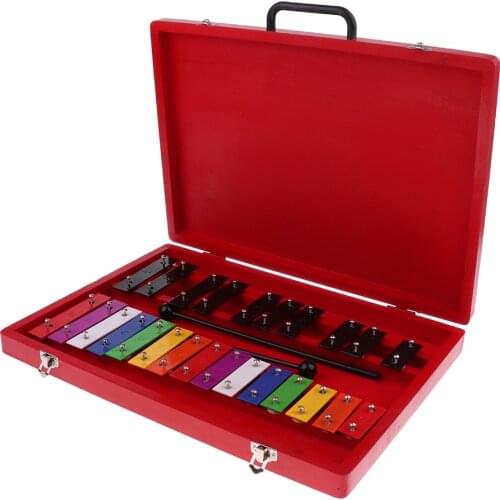 25 Tones Aluminum Xylophone with 2 Mallets in Wooden Box for Kids Musical Early Educational Toys