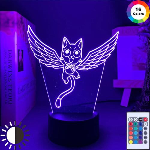 Kids Night Light Fairy Tail Cat Happy Fly Figure Lamp for Child Bedoom Decoration Led Touch Sensor Color Changing Nightlight