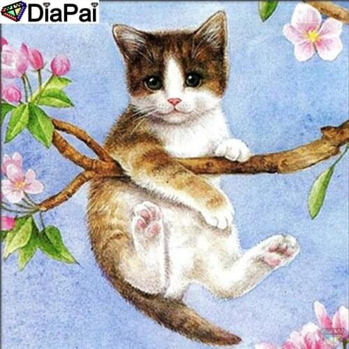 DiaPai 5D DIY Diamond Painting 100% Full Square/Round Drill "Animal cat flower" Diamond Embroidery Cross Stitch 3D Decor A23425