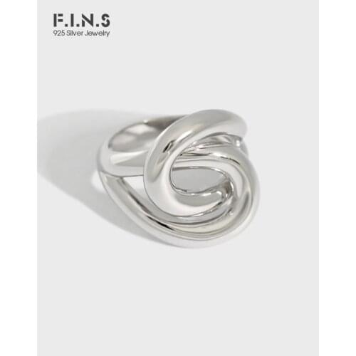 F.I.N.S Korean Fashion INS Design Intertwined Texture S925 Sterling Silver Ring Chunky Knot Finger Rings for Women Fine Jewelry