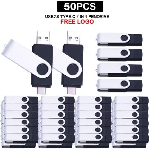 50pcs/lot USB Flash Drive free logo OTG Type C USB 2.0 Pendrive 128GB 64GB 32GB 8GB USB Memory Stick Pendrive for Computer Phone