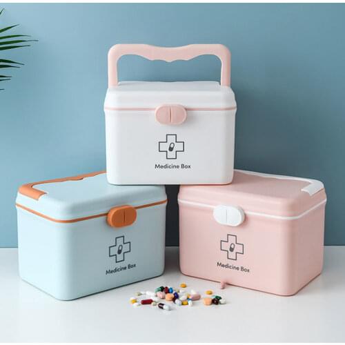 Portable Handled Medicine First Aid Box Plastic Medicine Organizer Family Small Safety Emergency Medicine Storage Box Travel