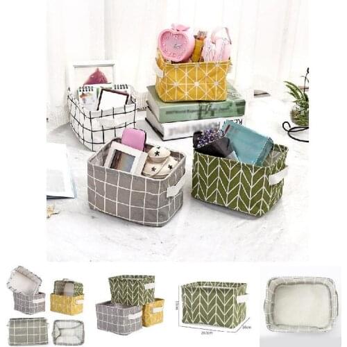 Geometry Pattern Desk Storage Box Cotton Linen Organizer Basket Foldable Cosmetic Case AUG889