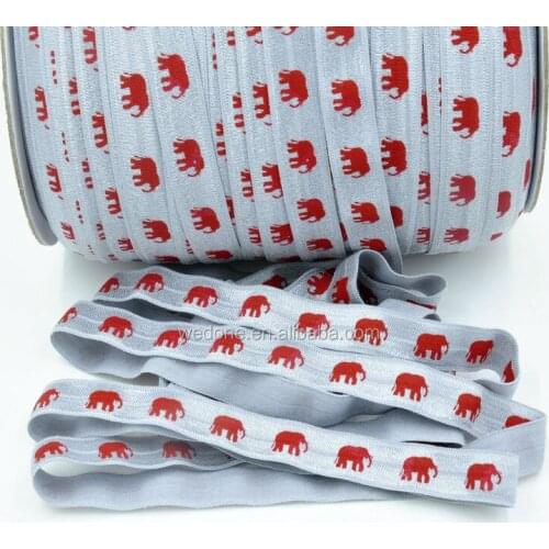 Red Grey Elephant Alabama FOE Elastic 5/8" Elephant Print Fold Over Elastic Ribbon for DIY Headwear Headband 100yards/lot