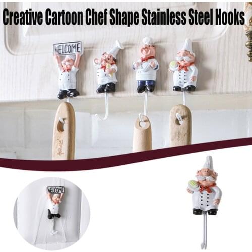 Creative Cartoon Chef Shape Stainless Steel Hooks Wall Door Clothes Coat Hat Hanger Kitchen Bathroom Rustproof Towel Hooks Decor