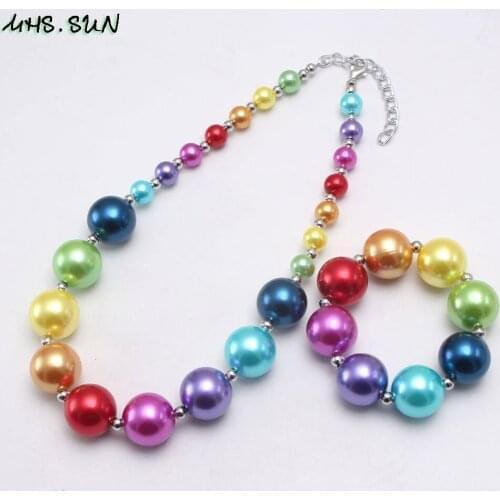 MHS.SUN Rainbow color baby chunky abs pearls necklace bracelets bubblegum beads diy handmade necklace for kids girls party gift