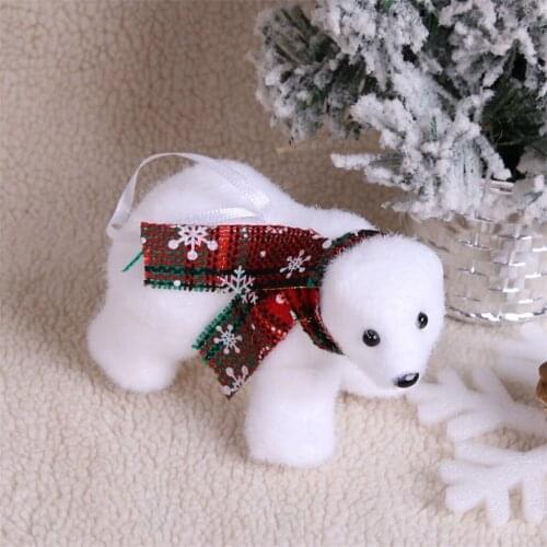 Mini Cute Plush White Bear Christmas Tree Pendant Fashion Drop Ornaments Party Decorations Children Happy New Year Gifts