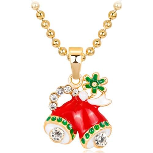 Fashion Jewelry Cartoon Christmas Bell Pendant Necklace For Kid Christmas Gift