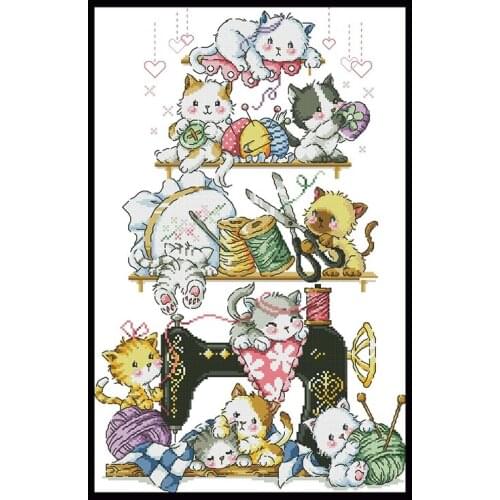 The Kitten Beside The Sewing Machine (2) kits-for-embroidery cross-stitch Needlework Chinese Counted Cross Stitch Patterns