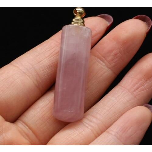 Natural Stone Perfume Bottle Pendant Exquisite Cylindrical Pink Crystal For Jewelry Making Charms DIY Necklace Accessory