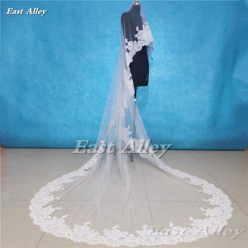 New France Lace Wedding Veil One layer 3 M Bridal Veil Long Lace Veil no Comb