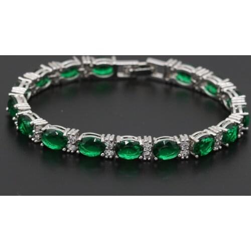 New Fashion Silver Color Bracelet For Women Superior Green Zirconia Adjustable Link Chain Bracelet Length 19cm