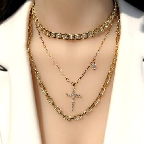 Luxury Gold Plated Chain Necklace Shiny Cubic Zirconia Stone Stackable Necklaces Women Fashion Punk Party Jewelry christmas Gift