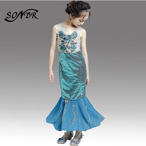 Mermaid Flower Girl Dresses HT172 Shiny Sequined Girls Pageant Dress Appliques Princess Ball Gowns Beading Kids Party Dress