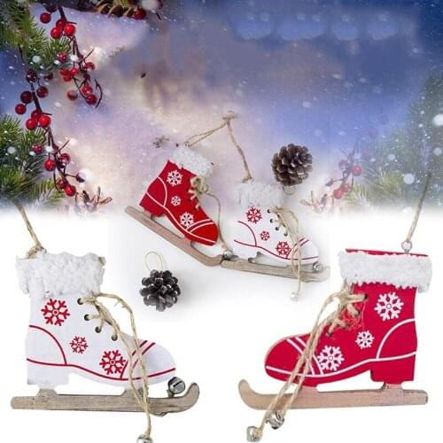 Christmas Wooden Painted Innovative Skates Ski Shoes Pendant Decorative Christmas Tree Home Door Ornament