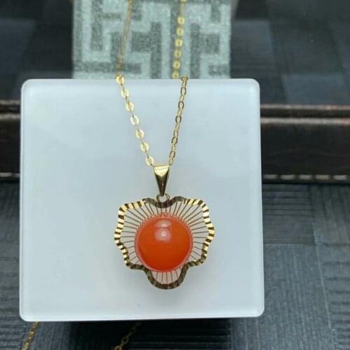 Shilovem 18K yellow Gold real Natural south Red agate pendants no necklace fine plant Jewelry classic gift plant mym9-9.5