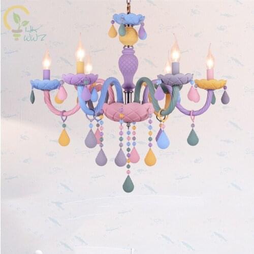 Modern Colourful Crystal Candle Pendant Lamp childrens room Hanging lamp for Girls Sweet Pendant Lights Home deco Indoor Lights
