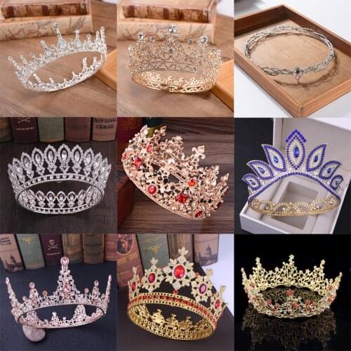Baroque Bridal Crown Tiara Wedding Jewelry Vintage Luxury Full Round Crown Women Hair Accessories Princess Dress Ornament
