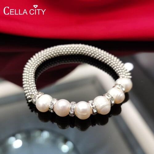 Cellacity Punk style Silver 925 Bracelet for Women Natural Freshwater Pearl Fine Jewelry Rock Female Party Accessory Wholesale