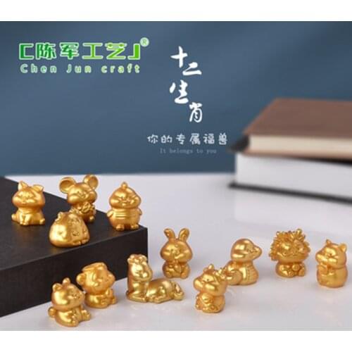 ZOCDOU 1 Piece Golden Resin Ornaments of Chinese Zodiac Small Statue Little Figurine Crafts Figure Ornament Miniatures