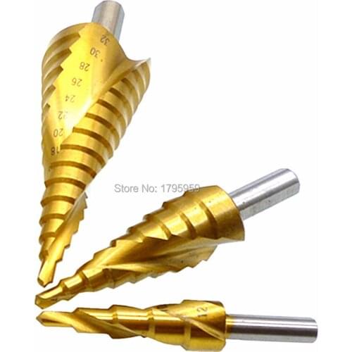 3pc HSS Step Drill Bits Set Triangle Shank Titanium Coated Core Drill Bit Industrial Reamer Hole Cutter 4mm to 12mm/20mm/32mm