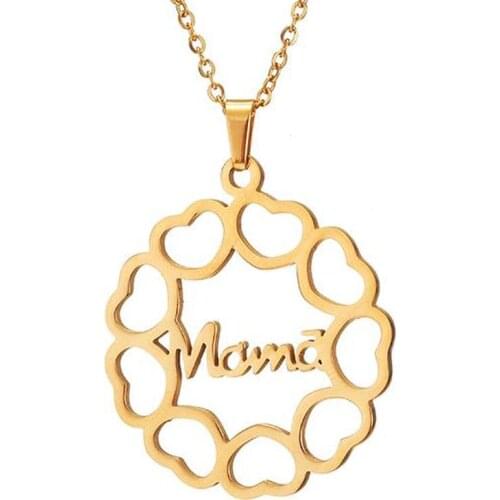 Hollowed Heart Shaped Mama Necklaces Stainless Steel Gold Chain Love Mama Necklaces Jewelry For Women Mothers Gift
