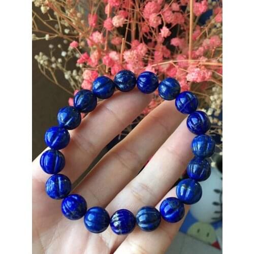 10.3mm Genuine Natural Lapis Pumpkin Beads Stone Fashion Bracelet Women Men Love New Gift Stretch Crystal Charm Bracelet Jewelry