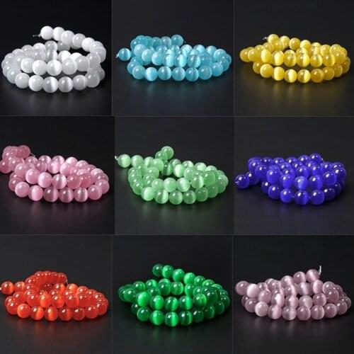 4-12mm High Quality Natural Glass Cat Eye Stone Beads Round Opal Gems Smooth Loose Beads for Jewelry making DIY Accessories 15"