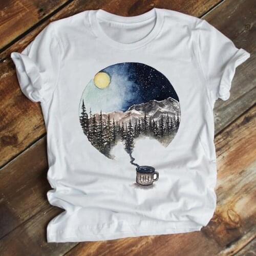 Women Casual Watercolor Space Moon Short Sleeve Summer Kawaii 90s Fashion Clothes Print Tshirt Female Tee Top Graphic T-shirt