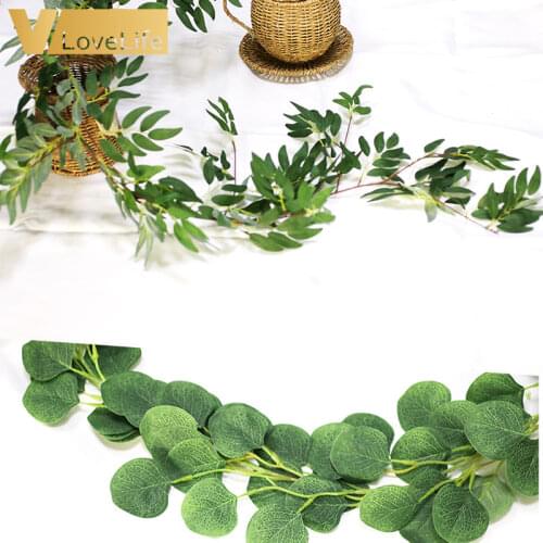 Artificial Fake Plants Eucalyptus Garland Willow Green Long Leaf Plants Foliage Wall Hanging Home Decor Garden decoration