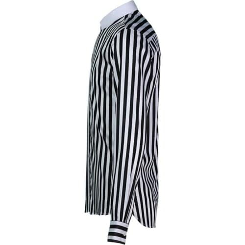 Classic Black White Striped Mens Shirts Cotton High Quality Slim Fit Square Collar Long Sleeve Shirts 2020 New Fashion Male Tops