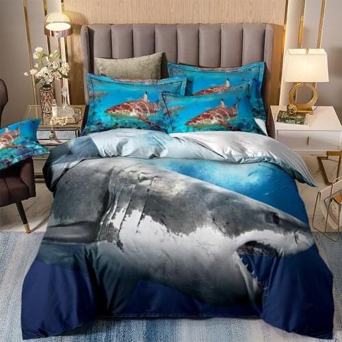 Ocean Animals Shark Bedding Set Fish Single Double Duvet Cover Set Comforter Queen King Twin Full Size Bed Linen For Child Adult